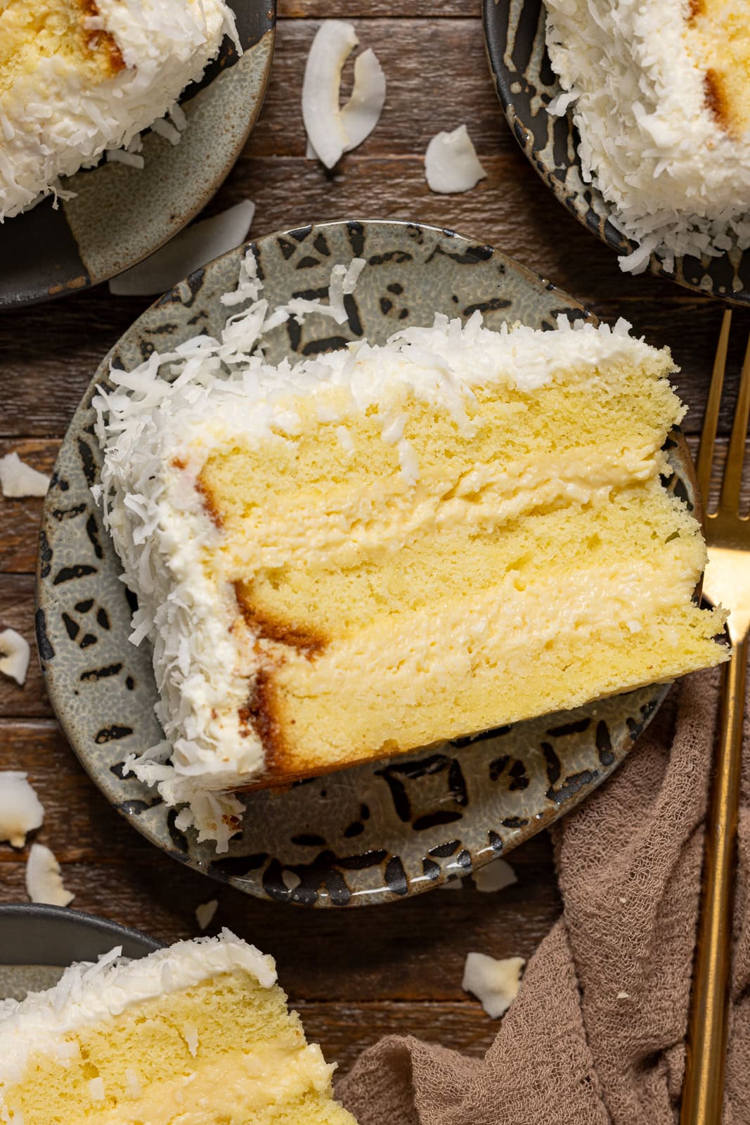 Up close shot of cake slice in a plate.