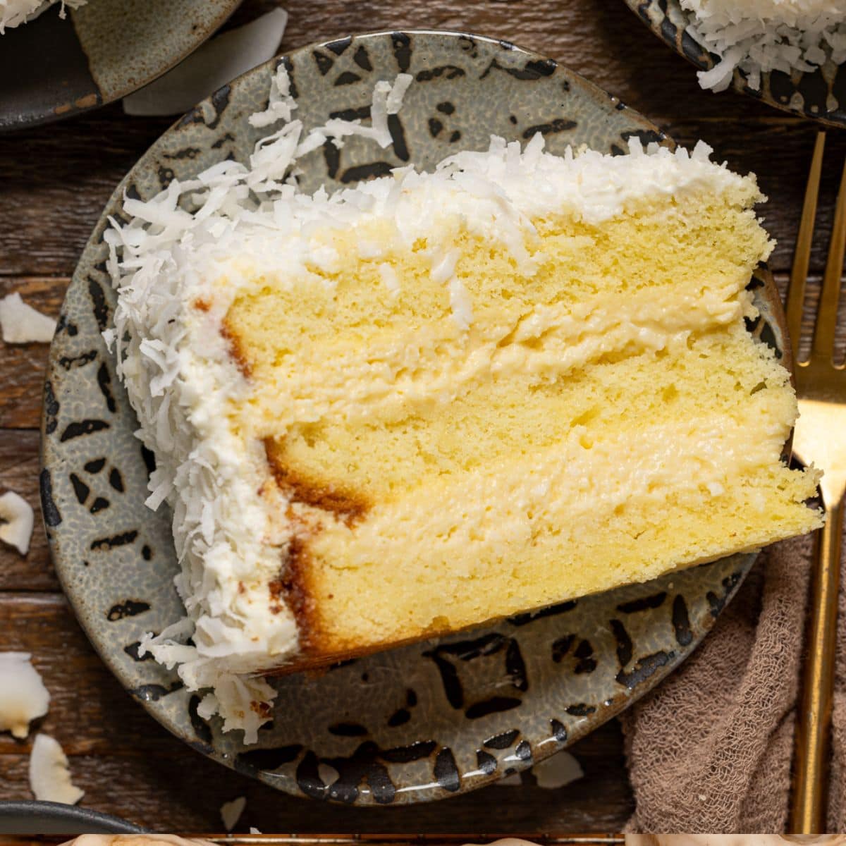 Up close shot of cake slice in a plate.
