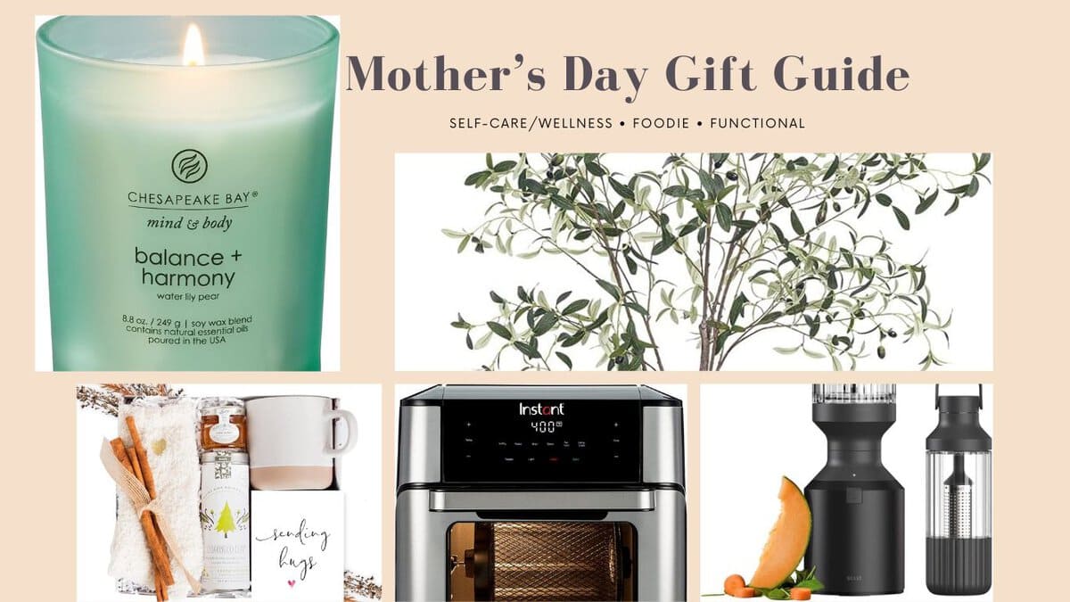 Collage of Mother's Day gift ideas.