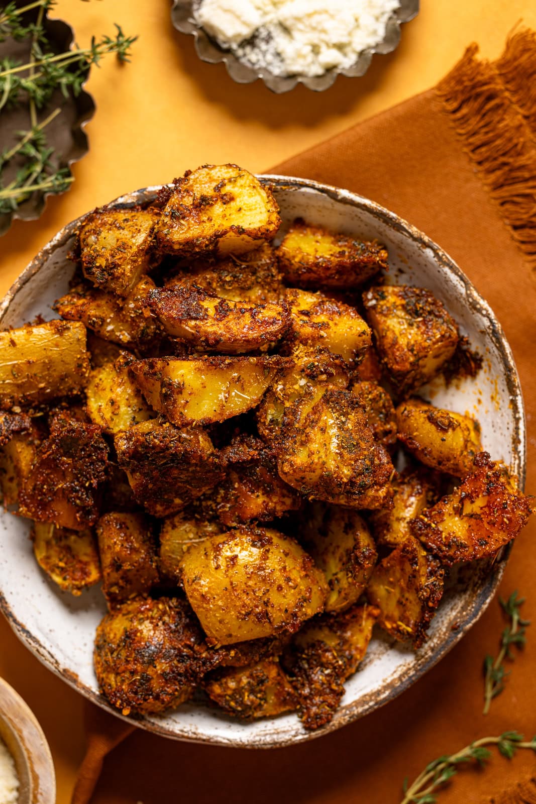 Up close shot of roasted potatoes.