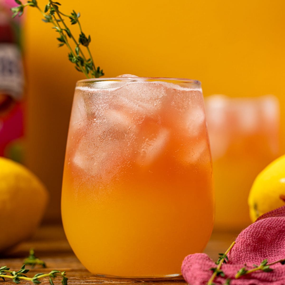 Up close shot of guava lemonade.