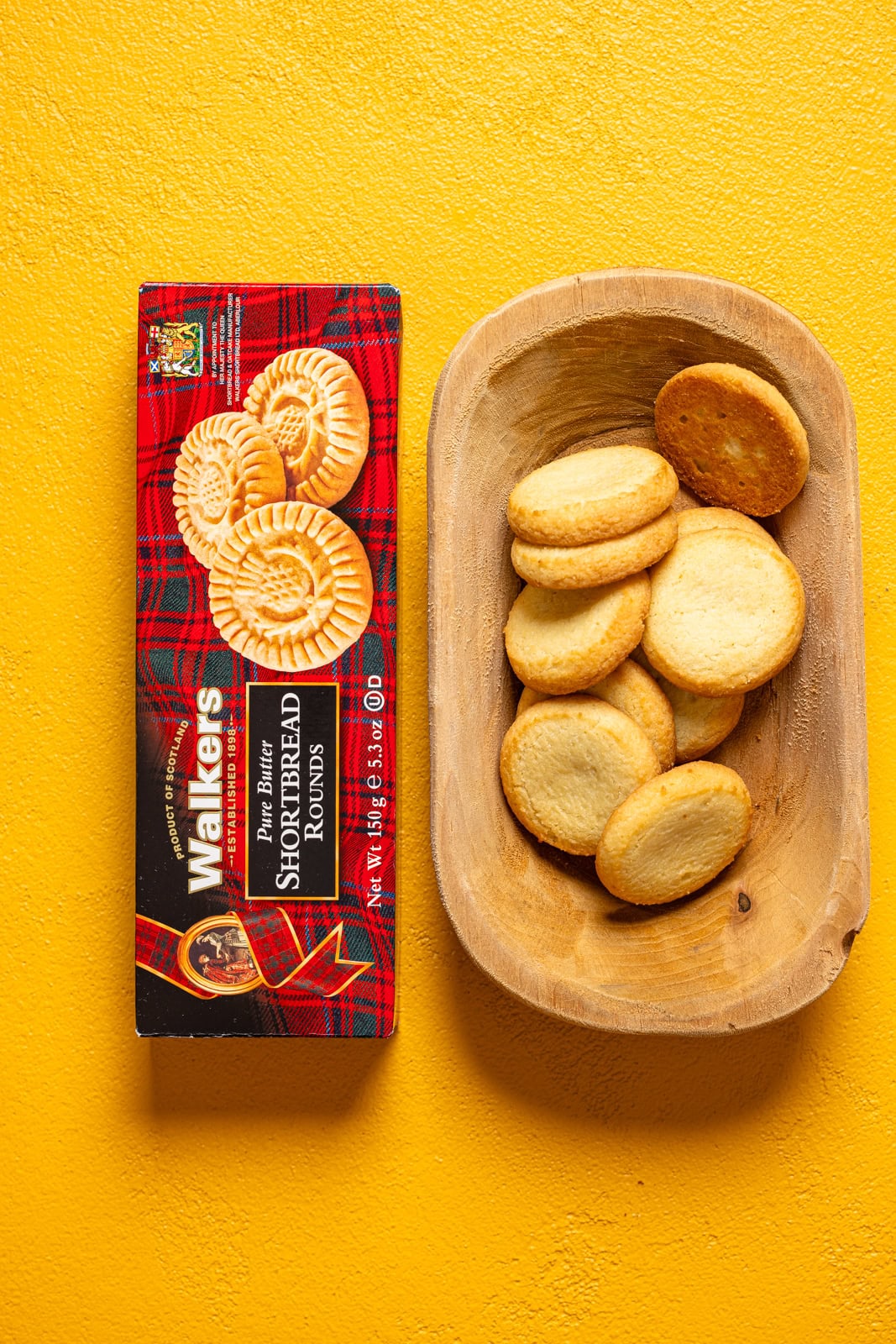Shortbread cookies on a yellow table.