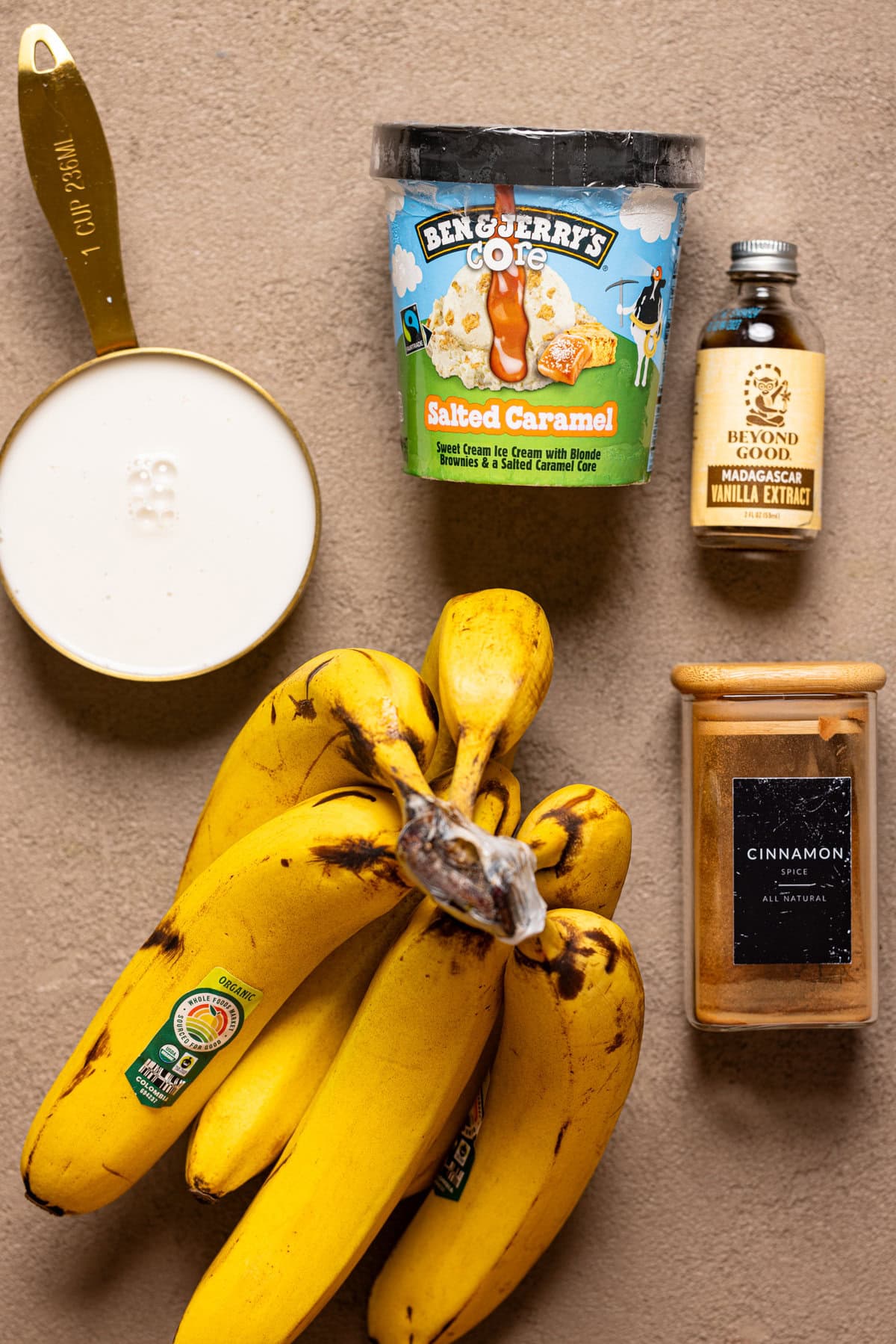 Ingredients on a brown grey-ish table.