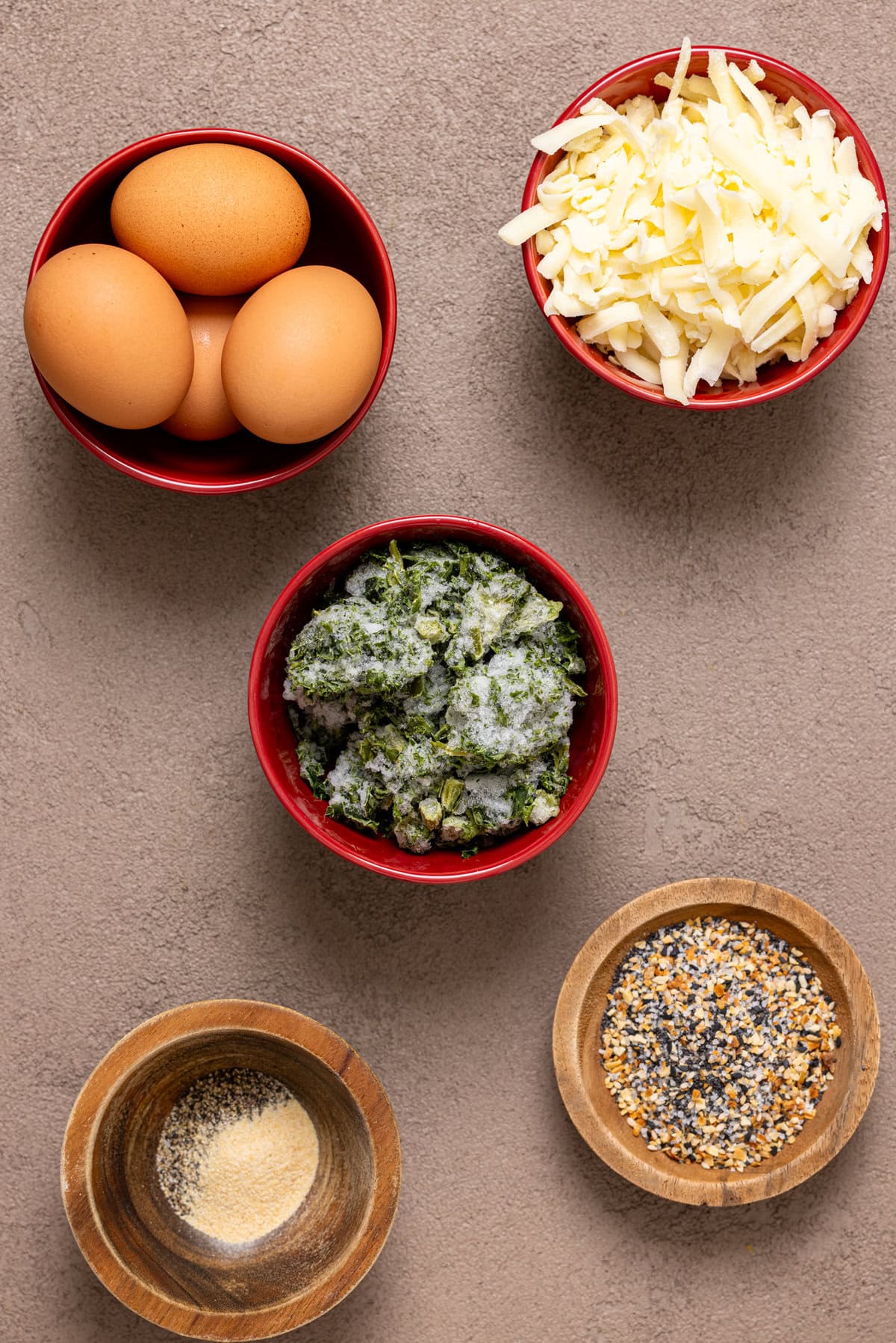 Ingredients on a brown grey-ish table. 