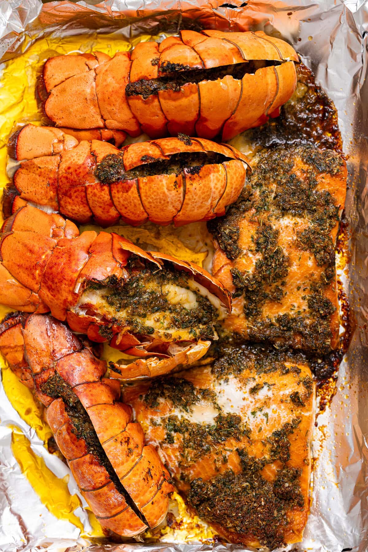 Roasted the lobster tails on a baking sheet in foil paper.
