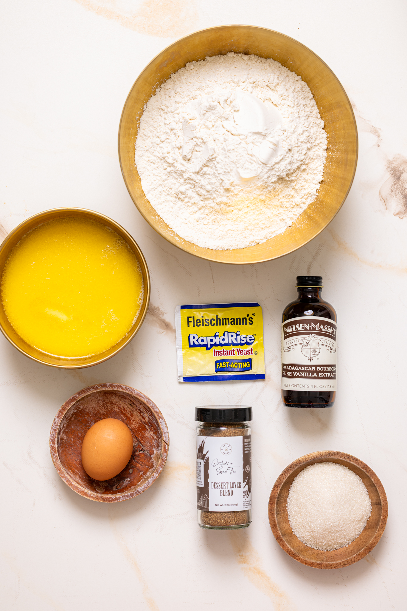 Ingredients on a marble table.