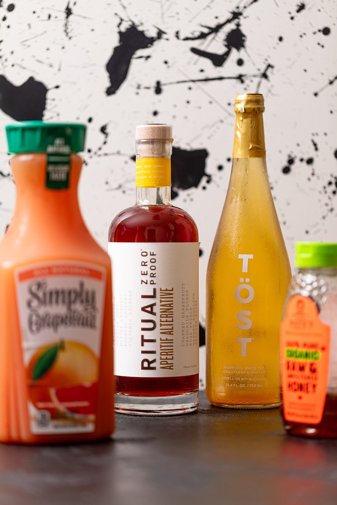 Ingredients standing with a black and white background. 