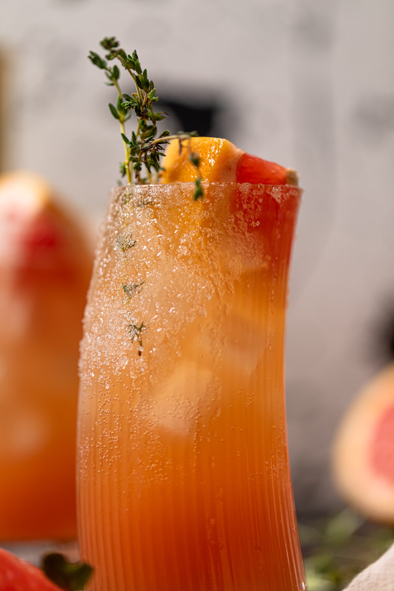 Up close shot of Grapefruit Aperol Spritz Mocktail.