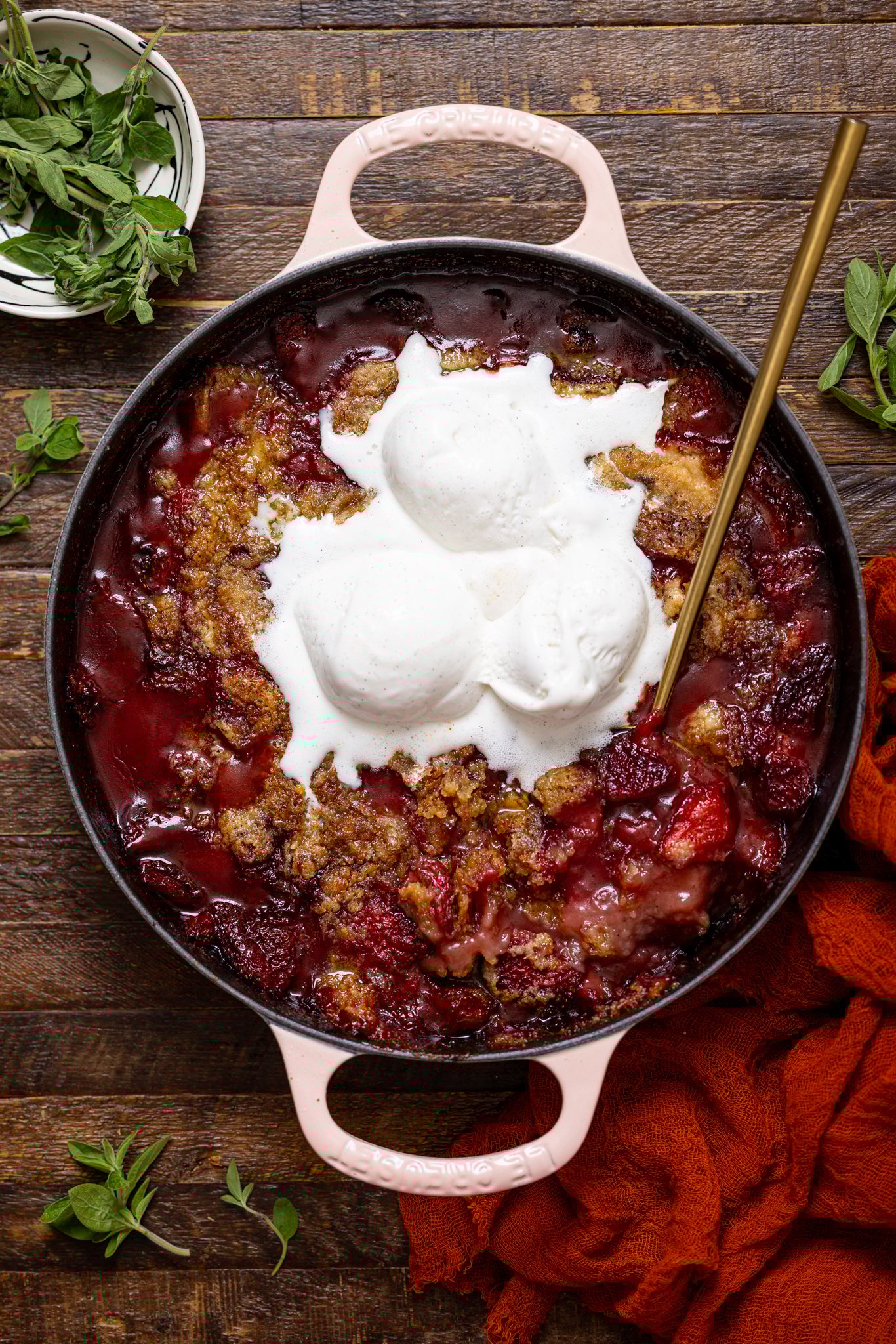 Baked Southern Strawberry Dump Cake in a deep skillet.