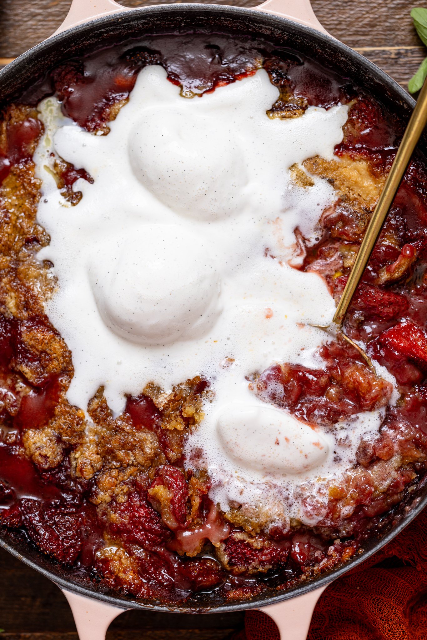 Up close shot of Southern Strawberry Dump Cake.