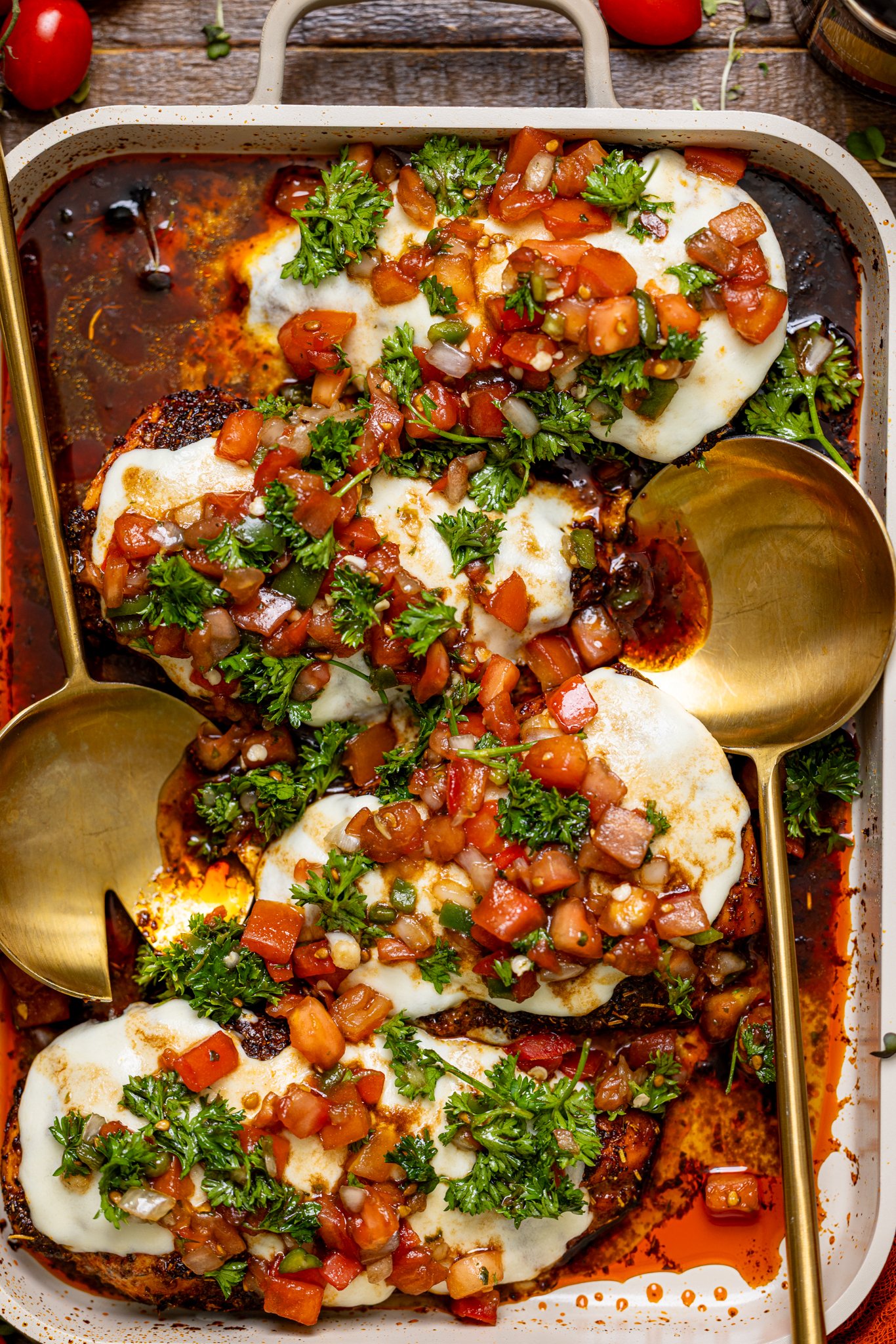 Up close shot of Weeknight Bruschetta Chicken Recipe.