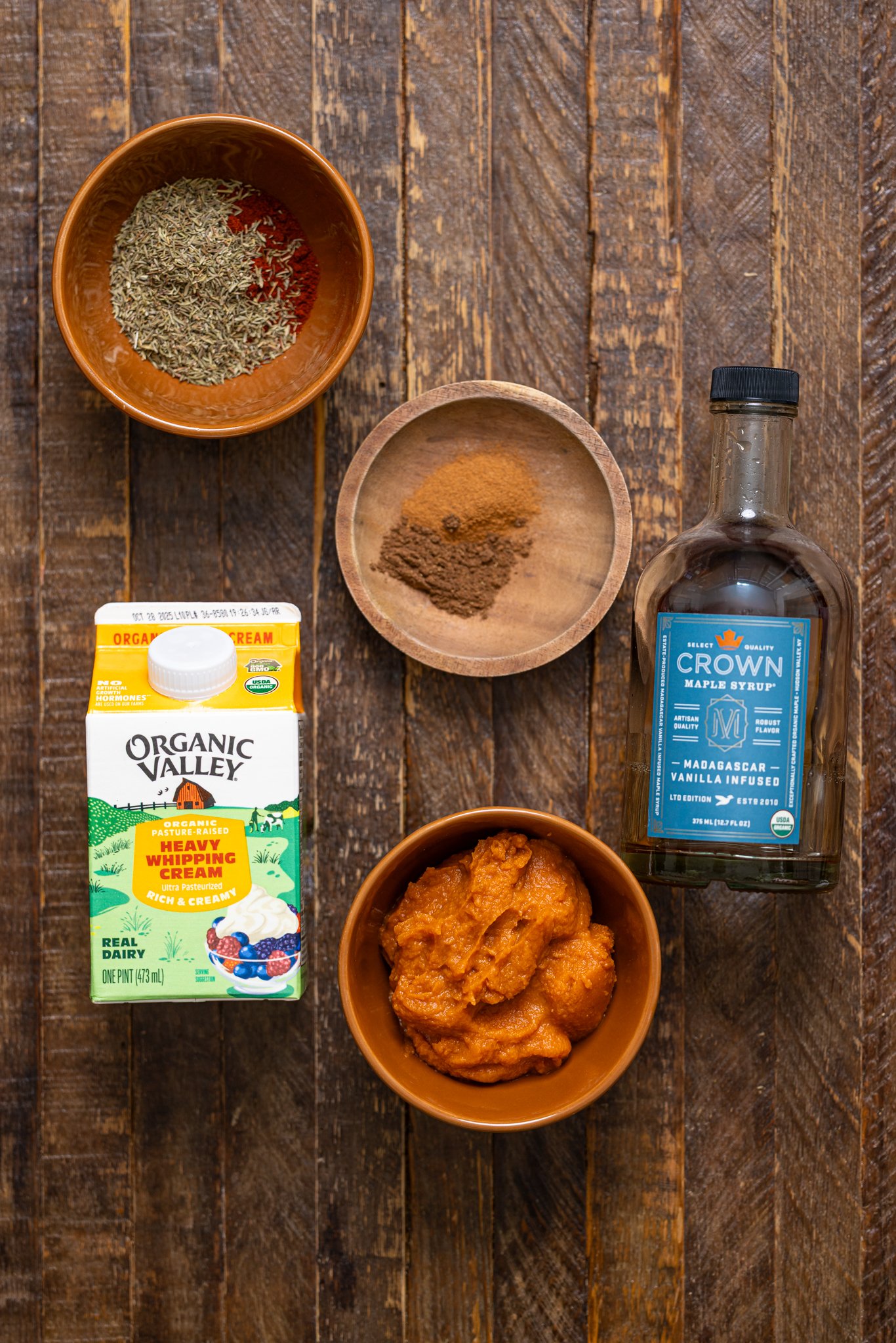 Ingredients on a wooden table.