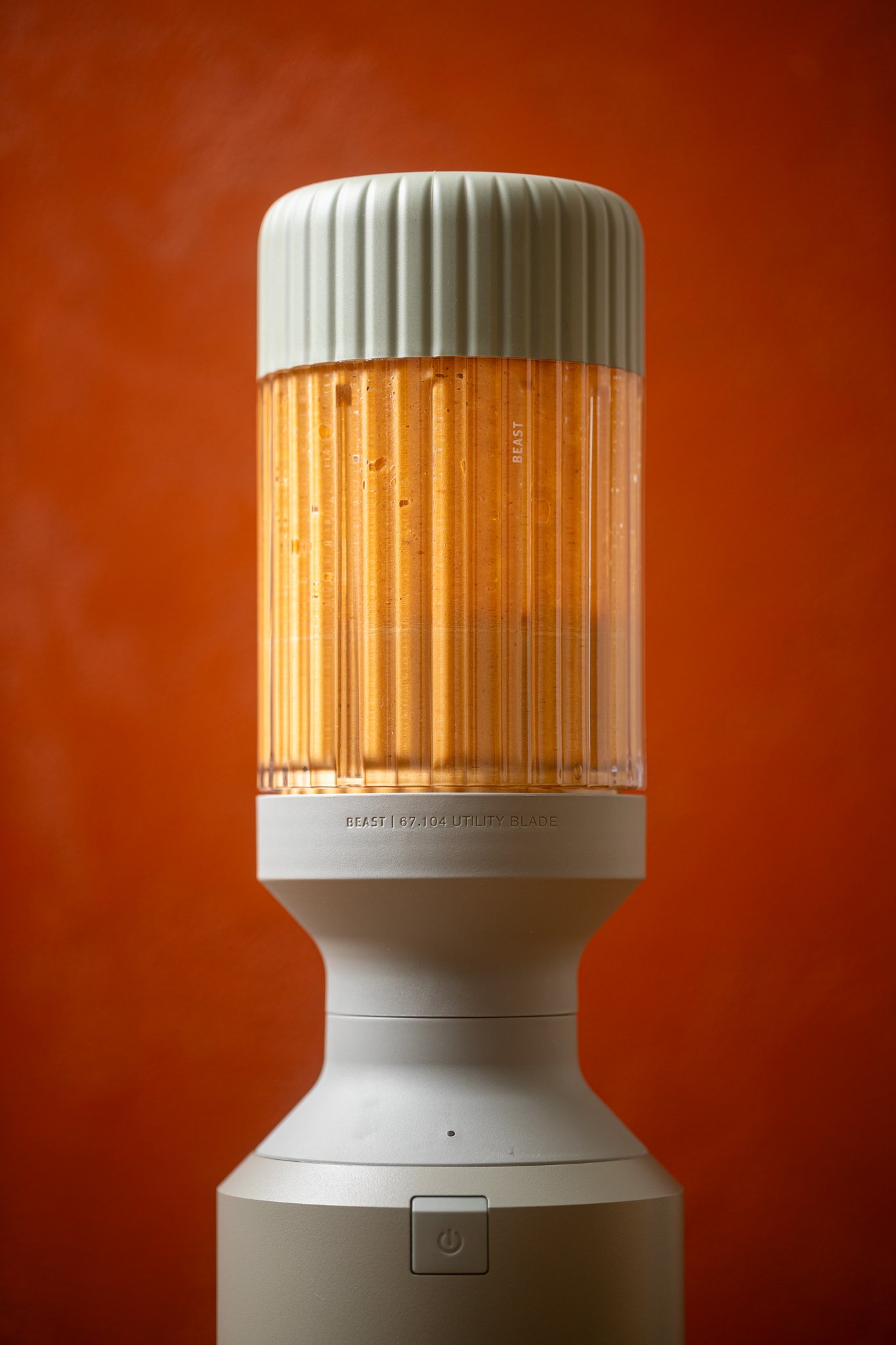 Pumpkin latte mixture in a blender.