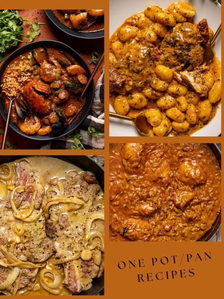 Recipes collage for Best One-Pan/Pot Meals for Busy Weeknights.